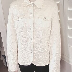 Vintage Eddy Acetate Cotton Lined Garment Cream Silver Hooks/Buttons L NWOT